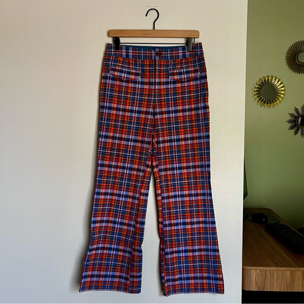 ANTHROPOLOGIE Mauve Flared Plaid Pants Size 6 - Picture 4 of 15